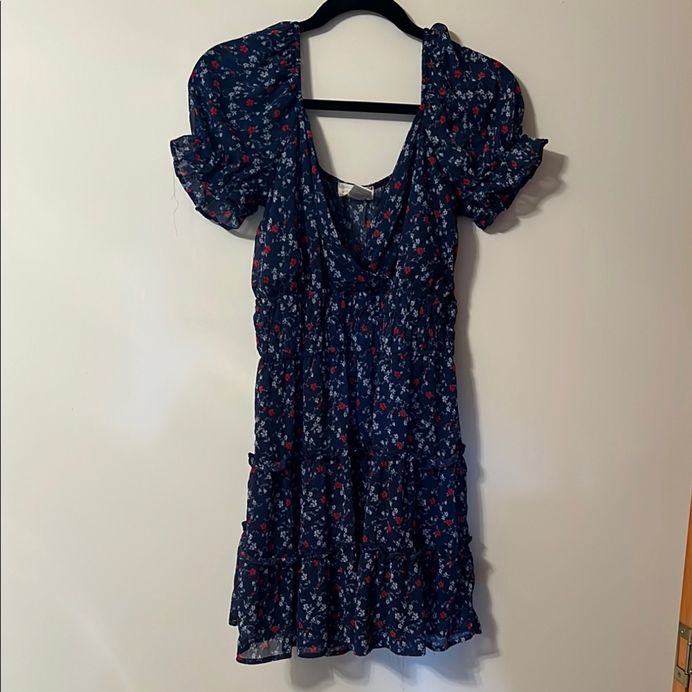 Altar'd State Blue Dress with Red and White Floral Accents